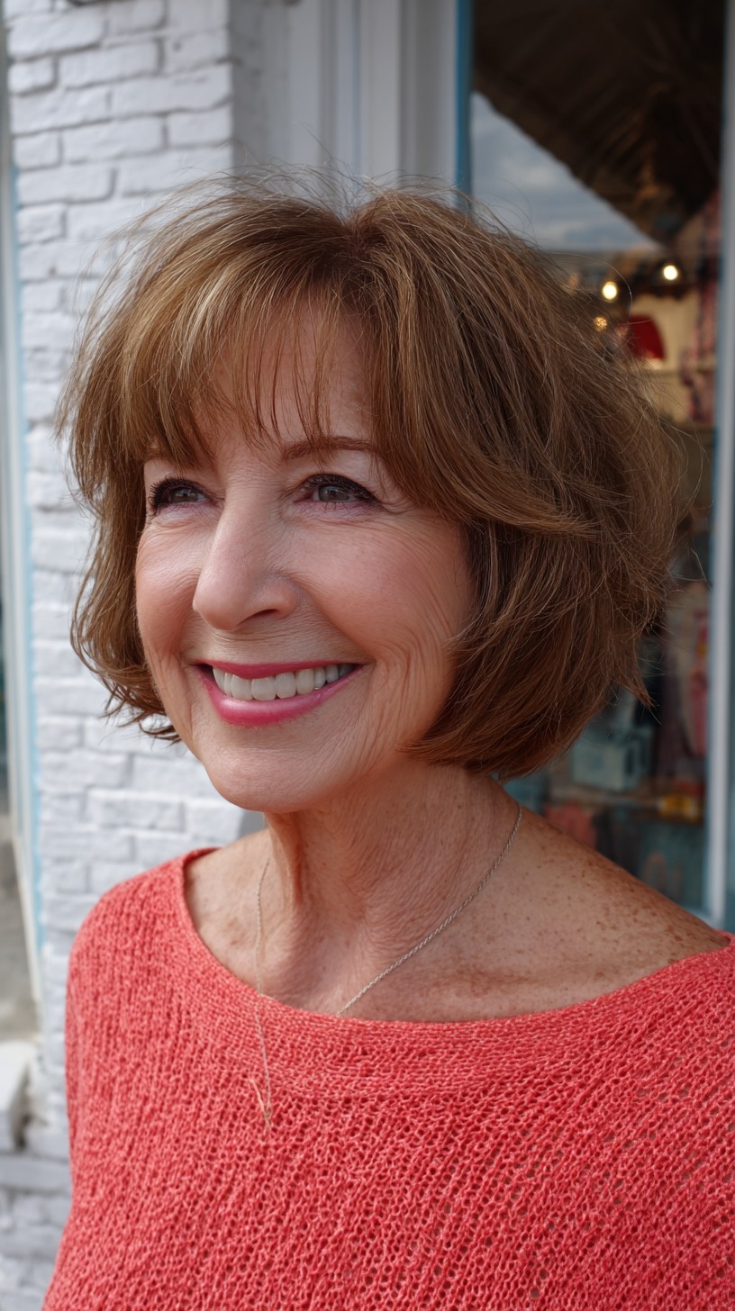Sun-Kissed Cinnamon Bob with Light Wispy Bangs