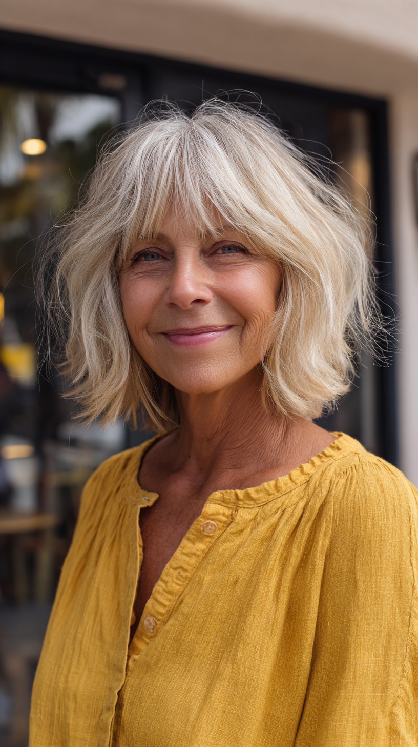 Sunlit Ash Blonde Shag with Wispy Bangs