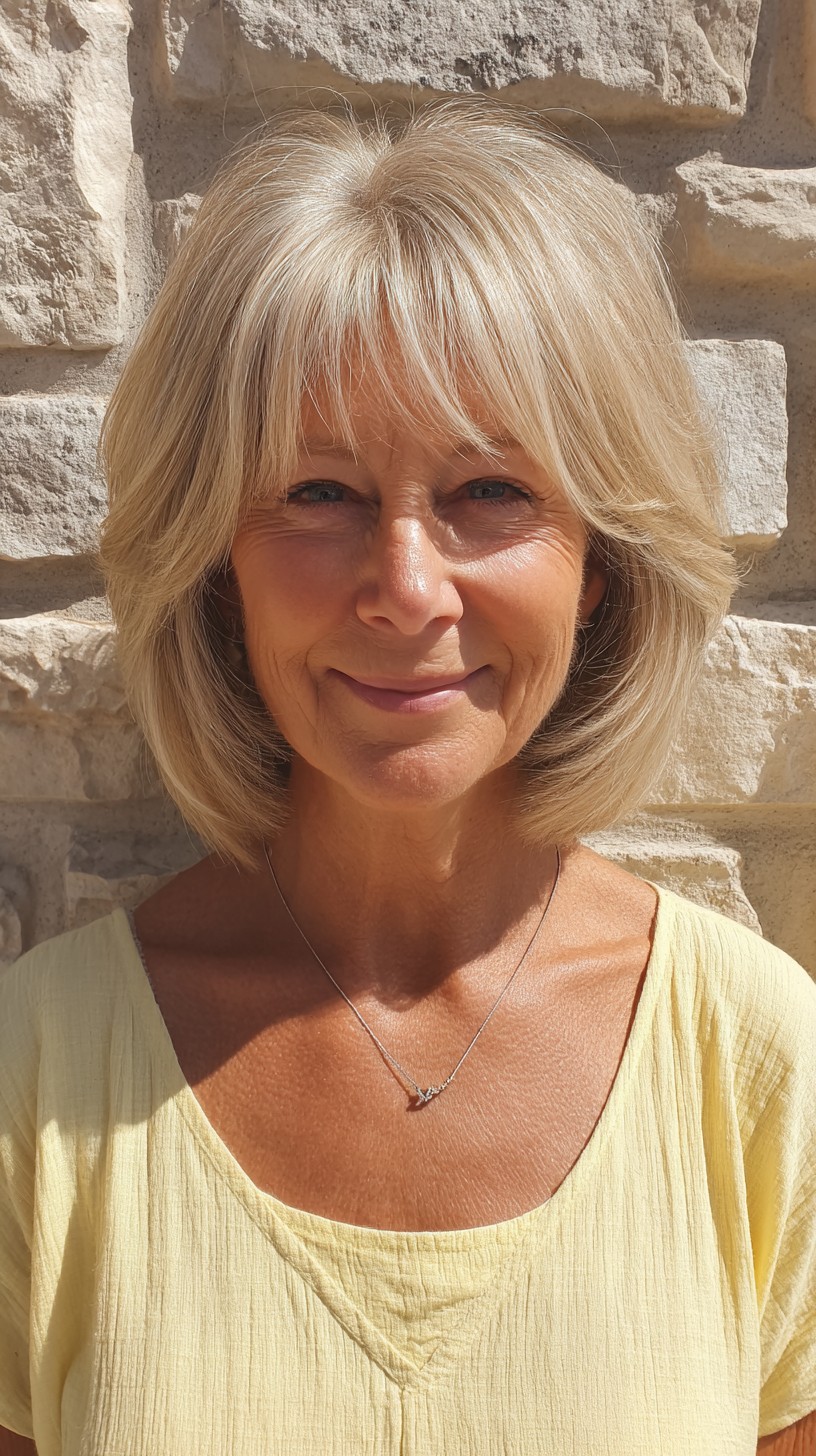 Timeless Blonde Bob with Feathered Fringe
