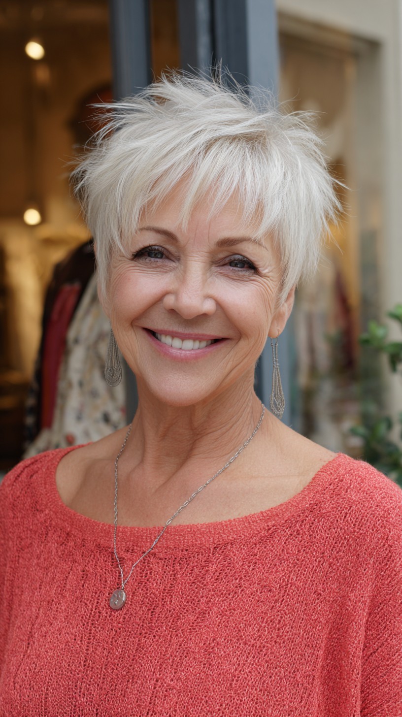 Vibrant Platinum Pixie Cut for Mature Women