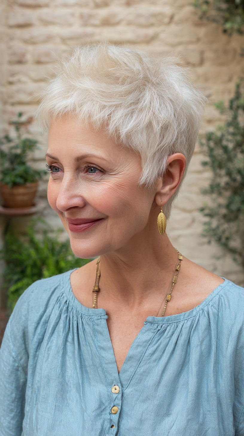 Voluminous Textured Silver Pixie for Mature Women