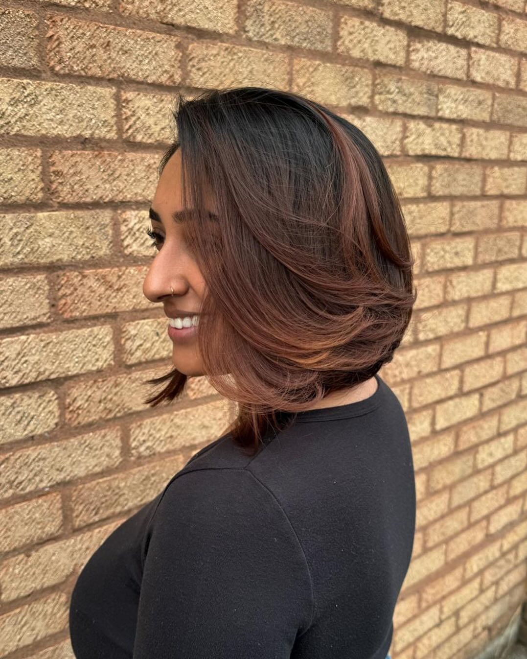 Warm Auburn Lob with Subtle Contrasting Highlights