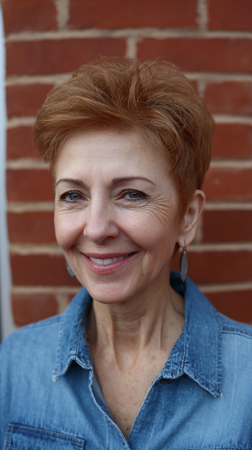 Warm Auburn Root-Lift Pixie for Mature Elegance