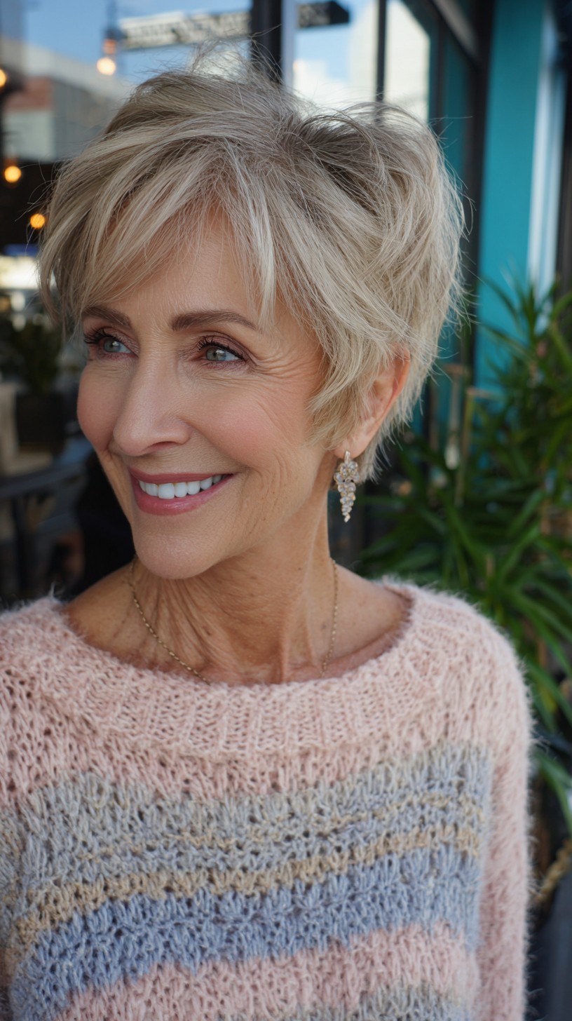 Alluring Ash-Blonde Textured Short Cut for Over 60