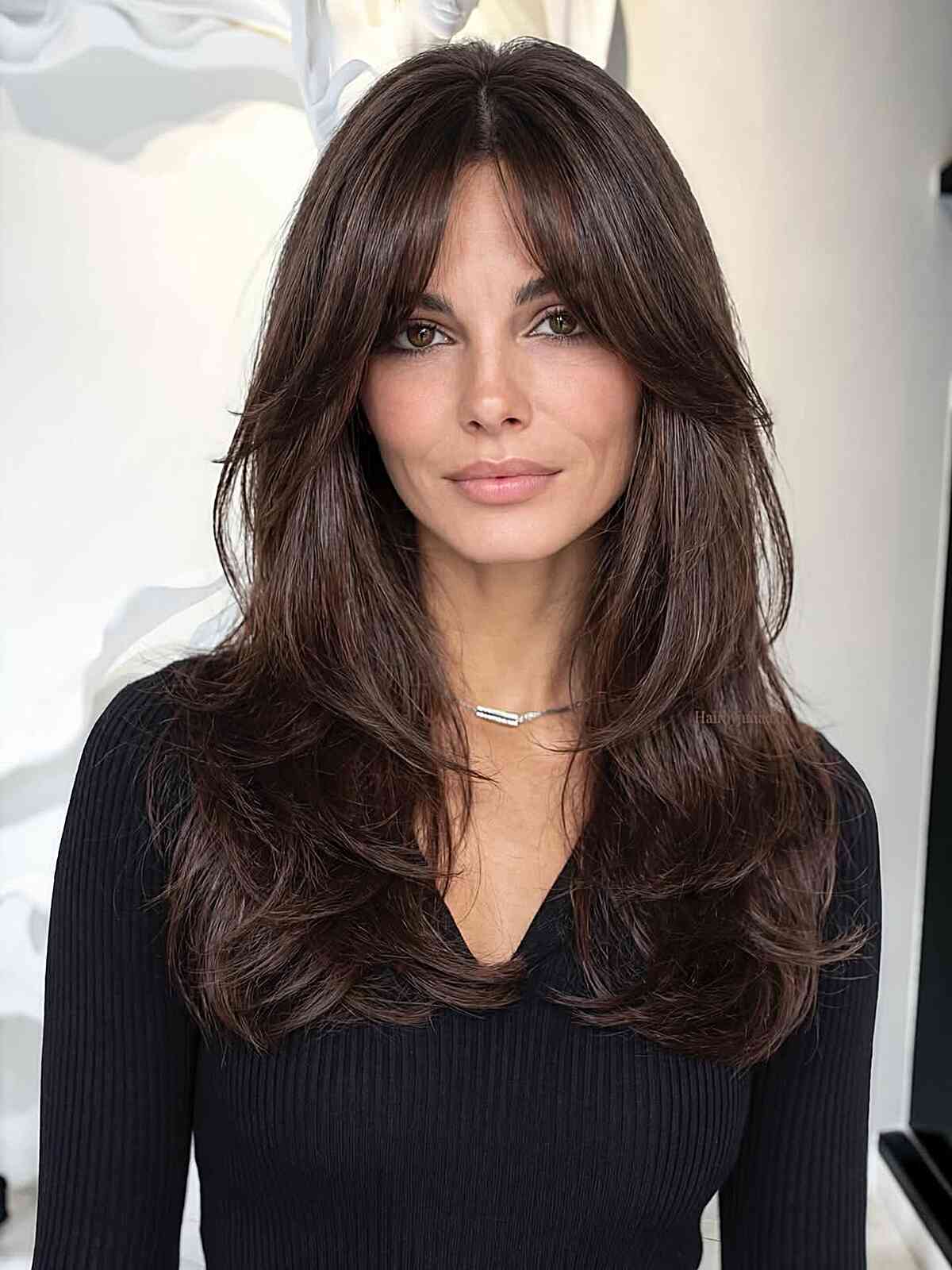 Beautiful Long Curtain Bangs with Layered Body