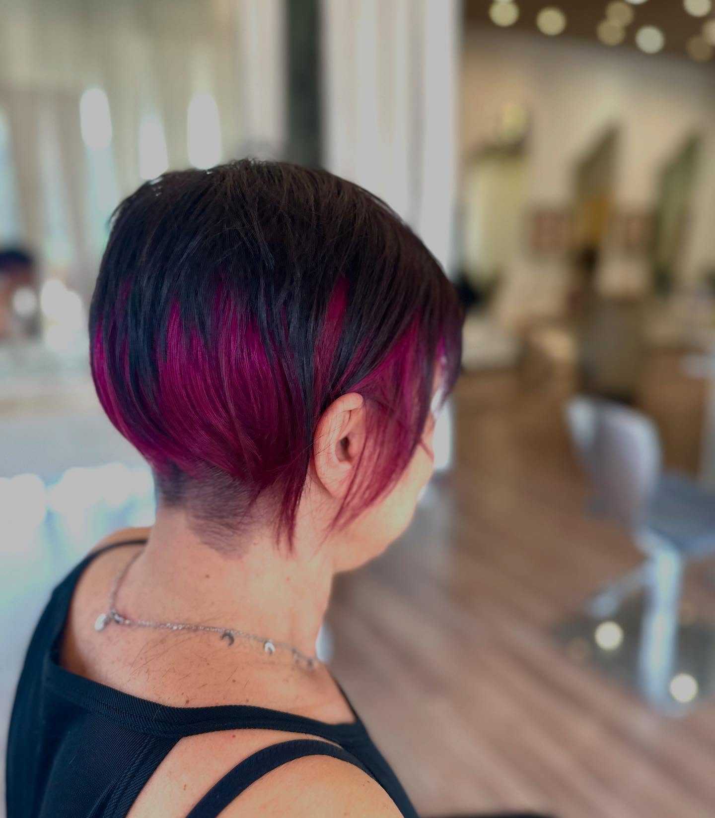 Bold Magenta and Black Short Pixie with Undercut