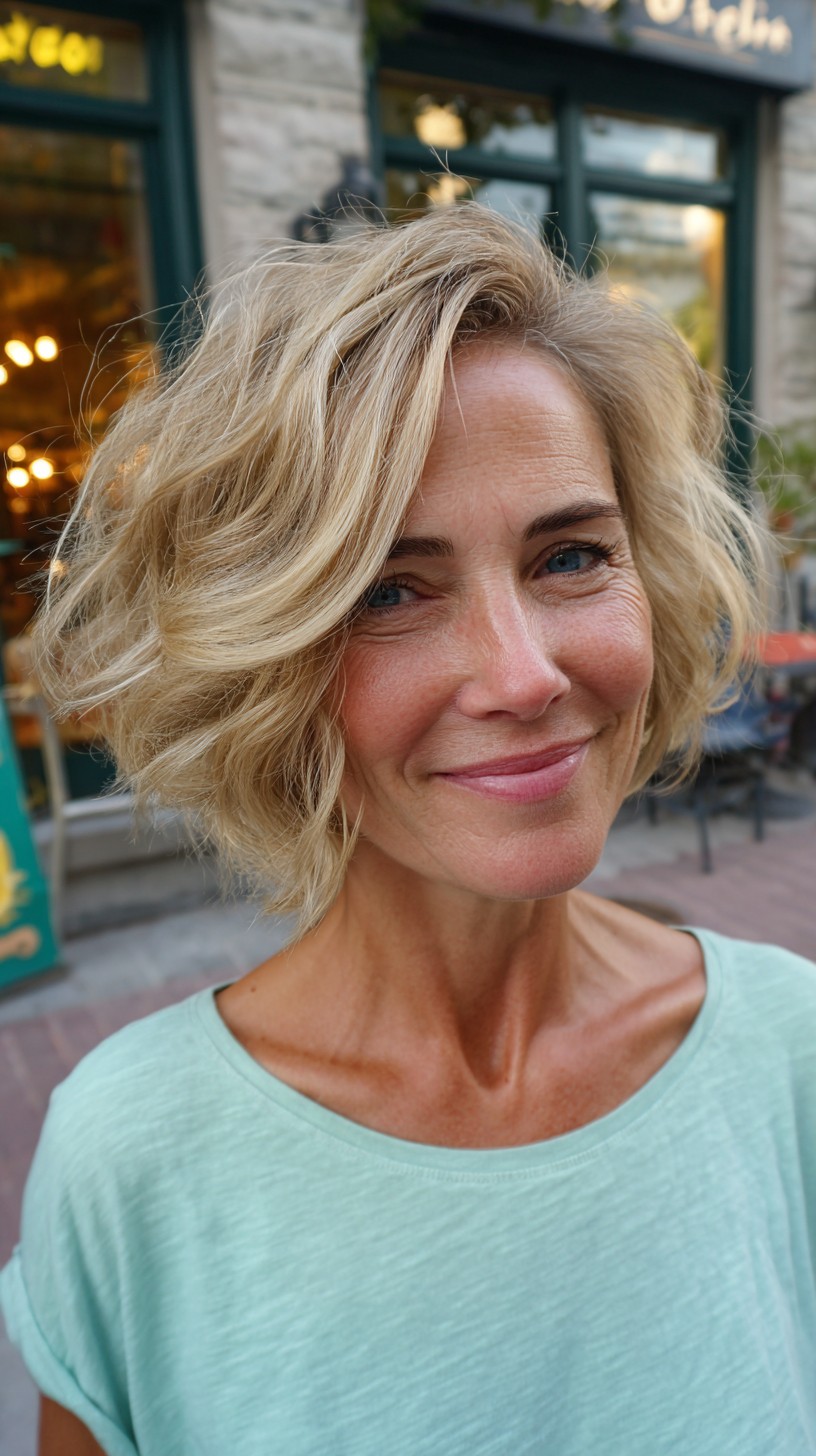 Breezy Blonde Layered Bob with Textured Waves