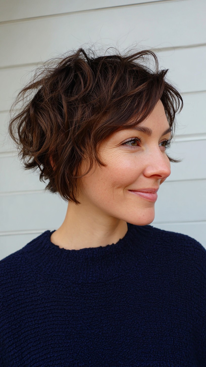 Brunette Layered Shag with Natural Textured Waves