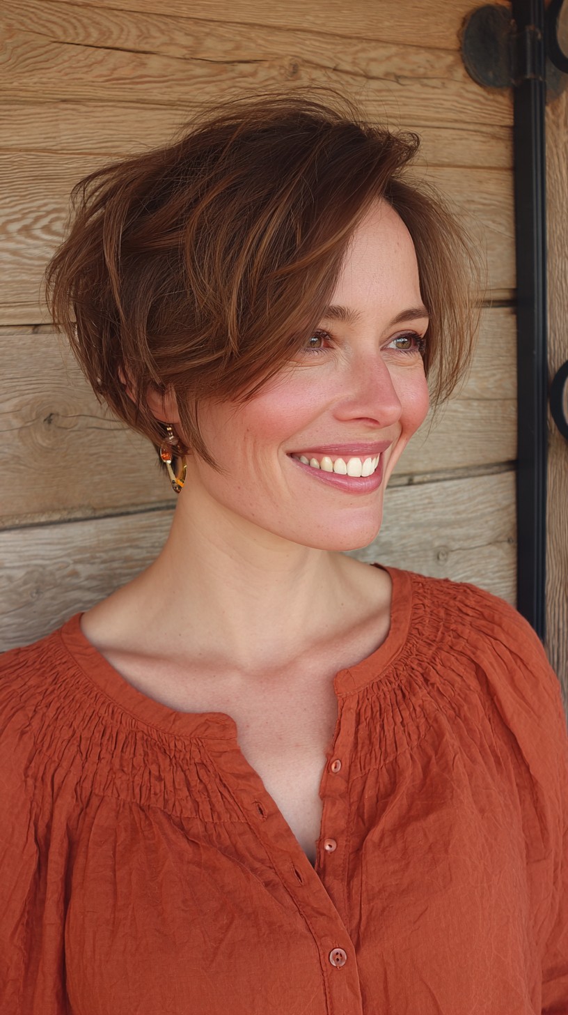Brunette Shaggy Bob with Soft Waves