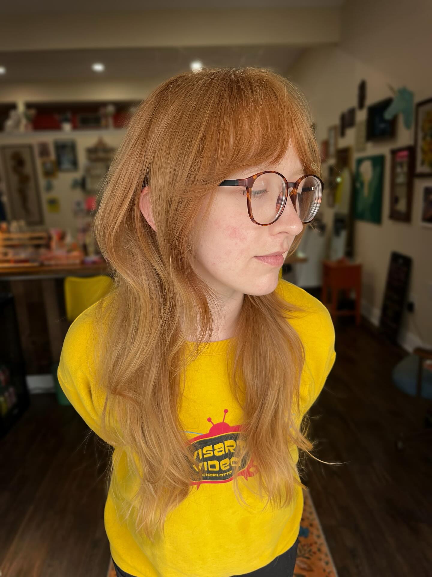 Casual Copper Shag with Soft Curtain Bangs