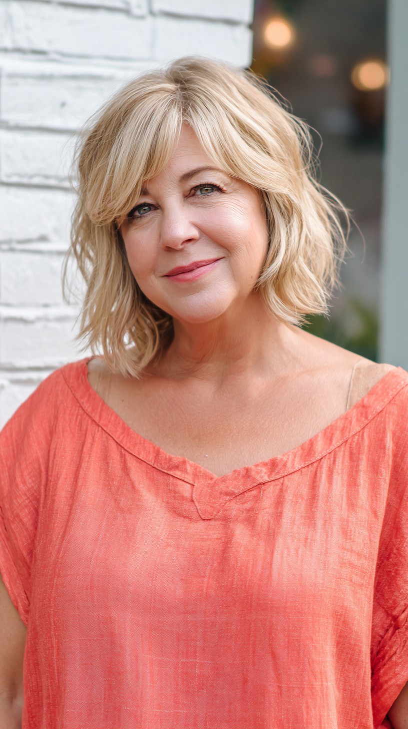 Charming Golden Layered Bob with Curtain Bangs