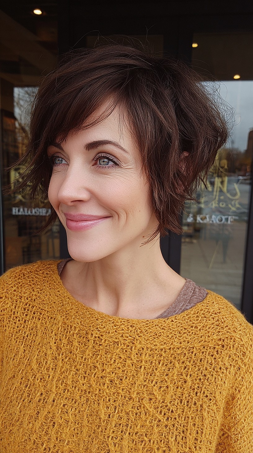 Chic Chestnut Brown Tousled Bob