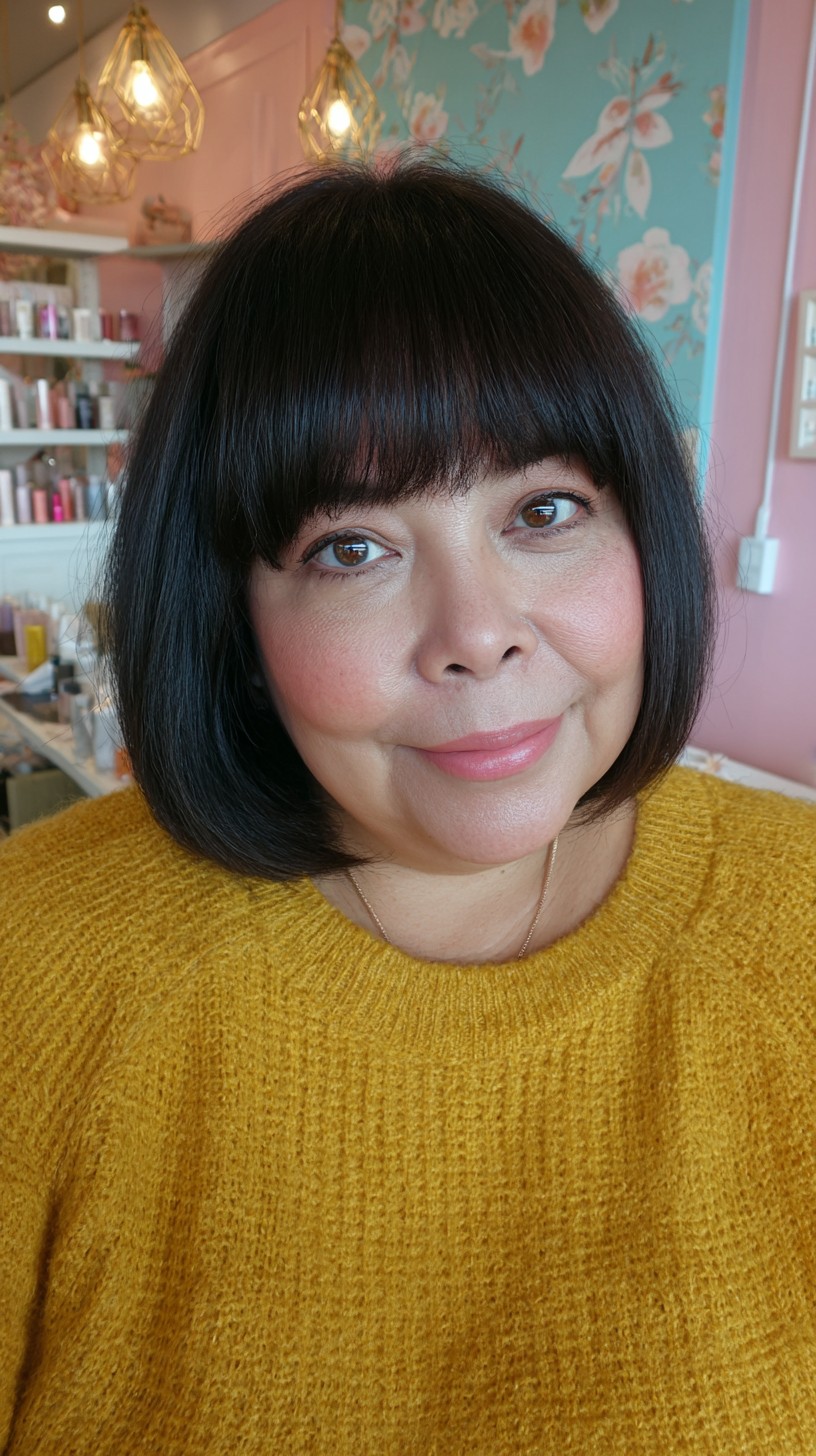 Classic Jet-Black Bob with Full Bangs