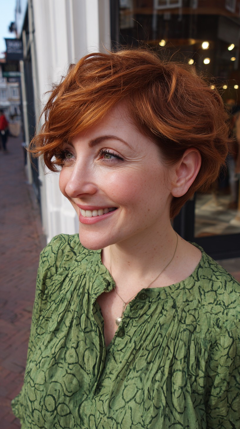 Copper-Red Textured Shag with Asymmetrical Fringe