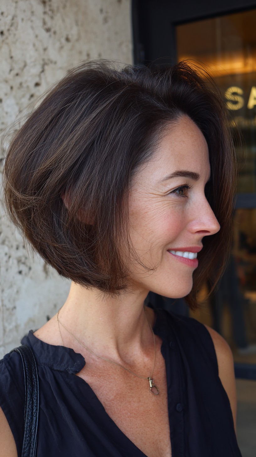 Deep-Chocolate Asymmetrical Bob with Soft Curls