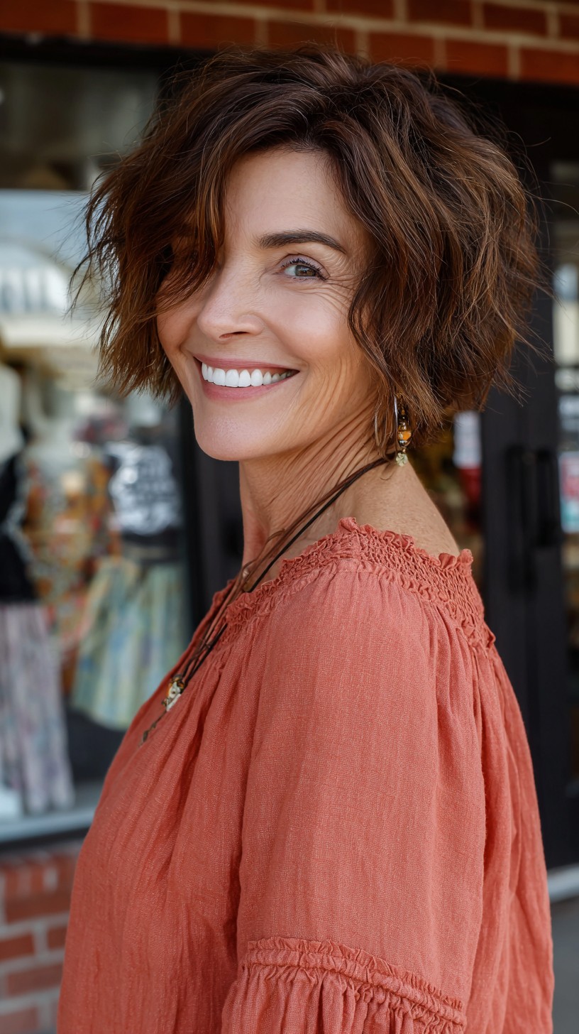 Dynamic Chestnut Wavy Bob