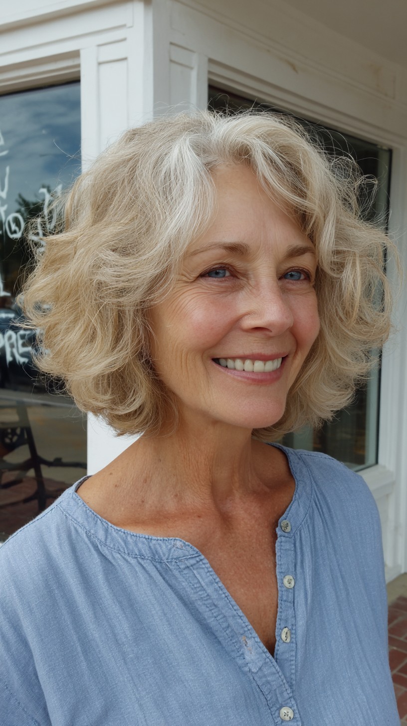 Effervescent Silver Layered Bob with Soft Curls