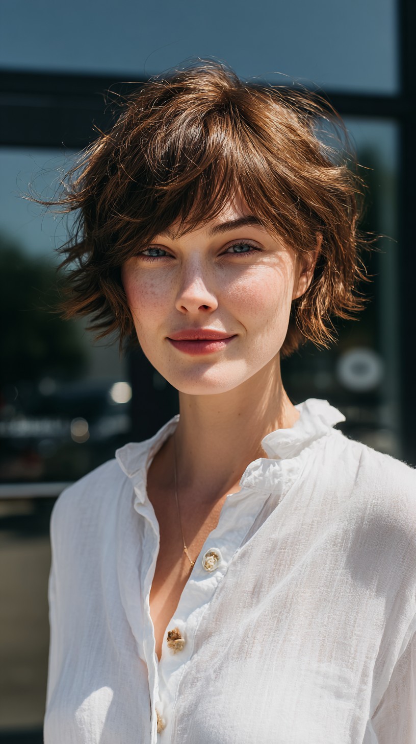 Effervescent Tousled Brunette Bob with Natural Highlights