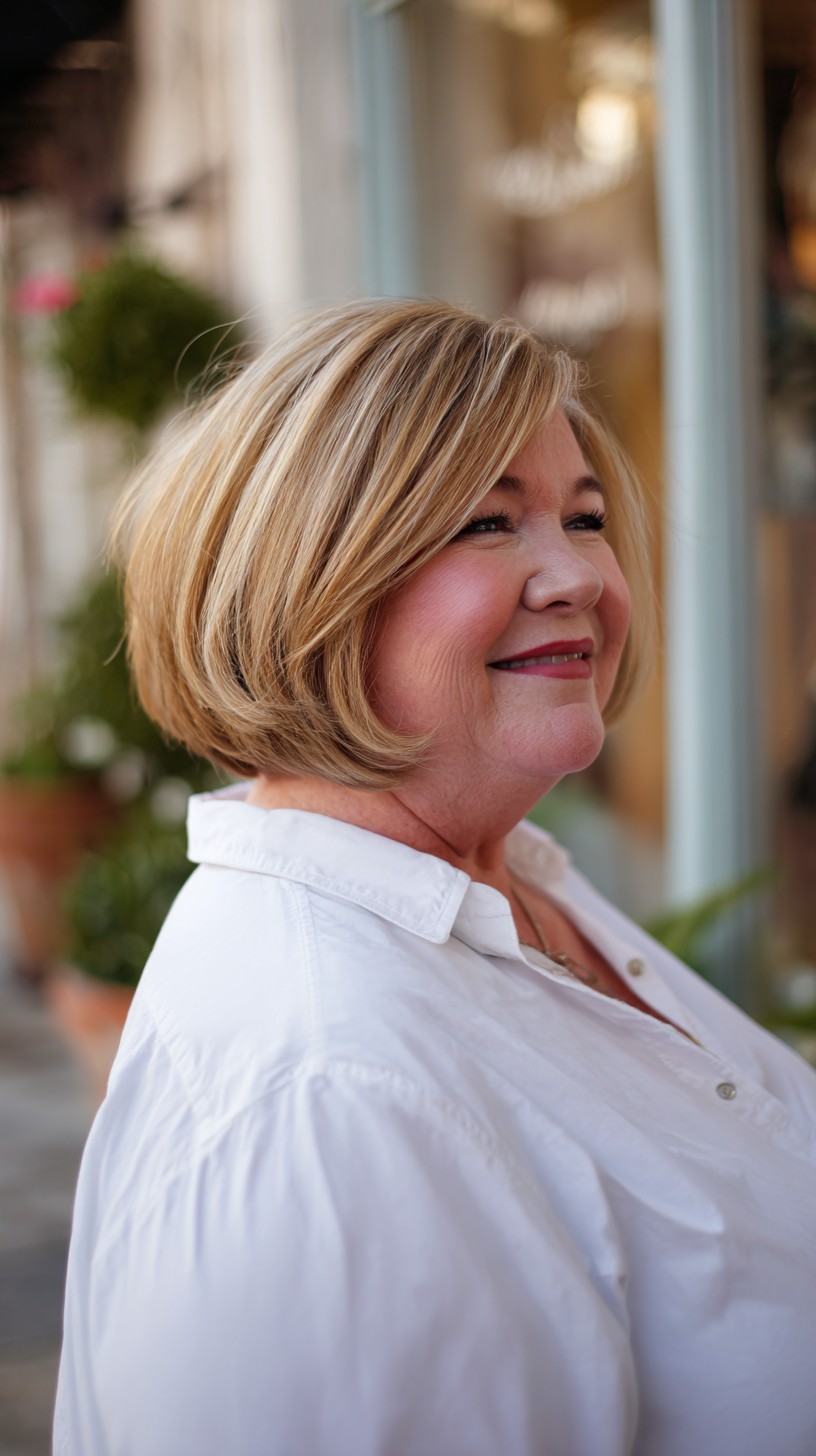 Effortless Blonde Layered Bob for Round Faces