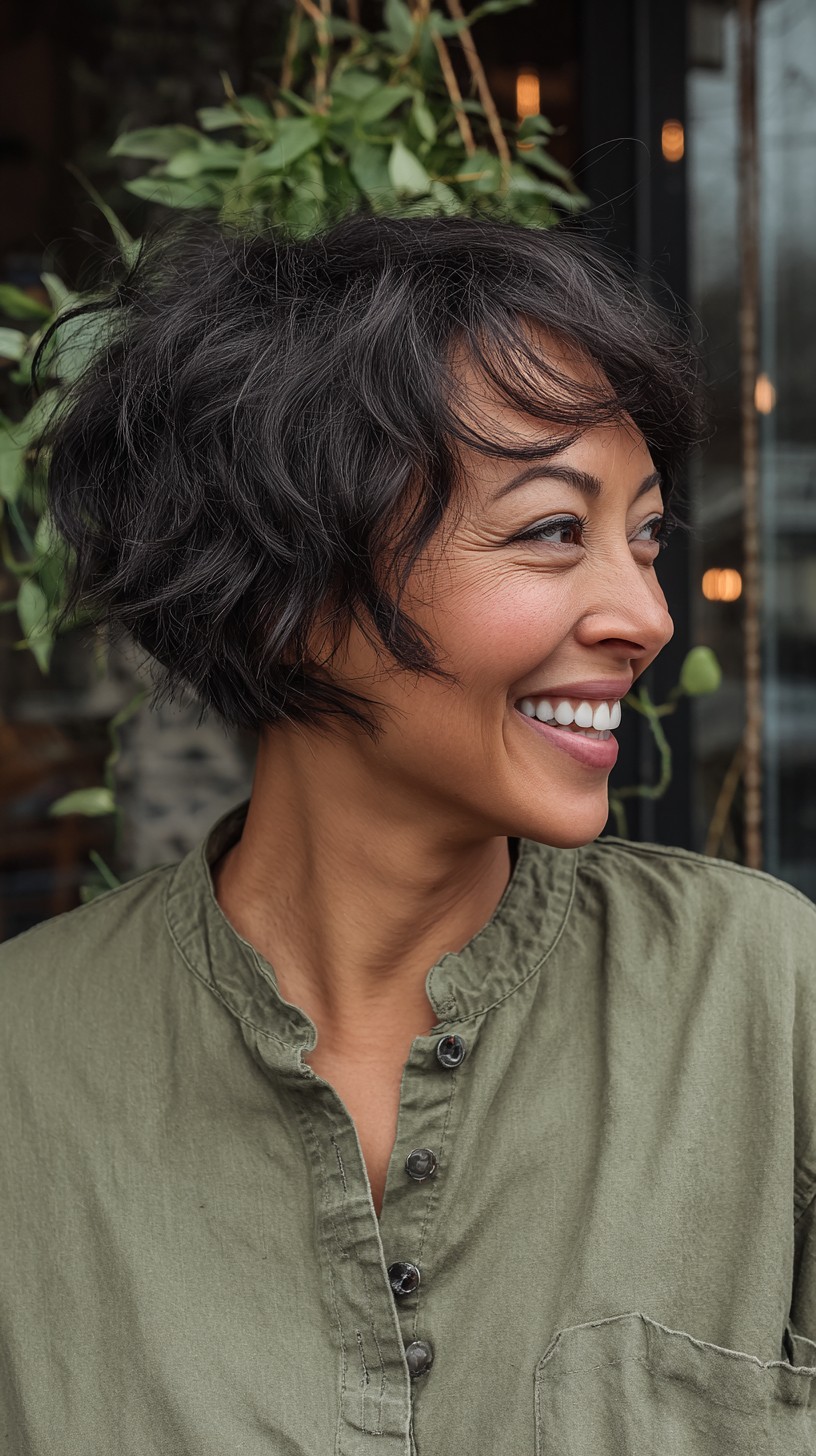 Effortlessly Chic Tousled Charcoal Bob