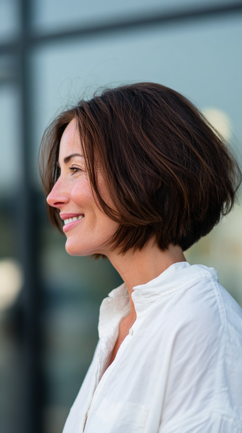 Elegant Chestnut Angled Cut with Soft Texturing