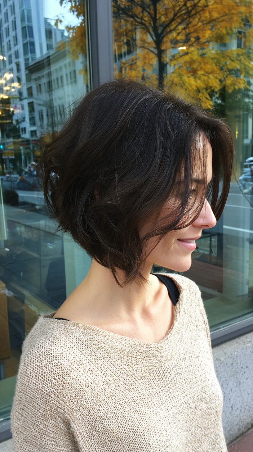 Elegant Espresso Angled Bob with Flowing Layers