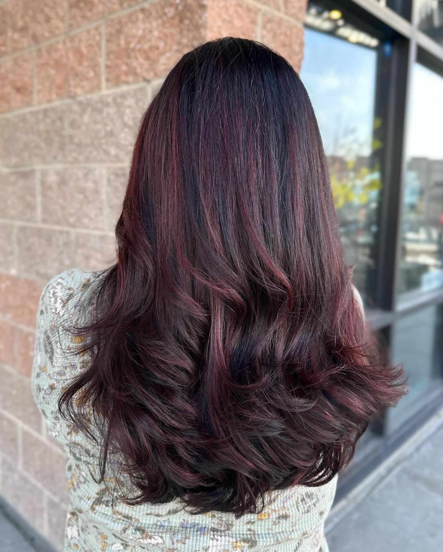 Elegant Long Layers with Radiant Red Highlights