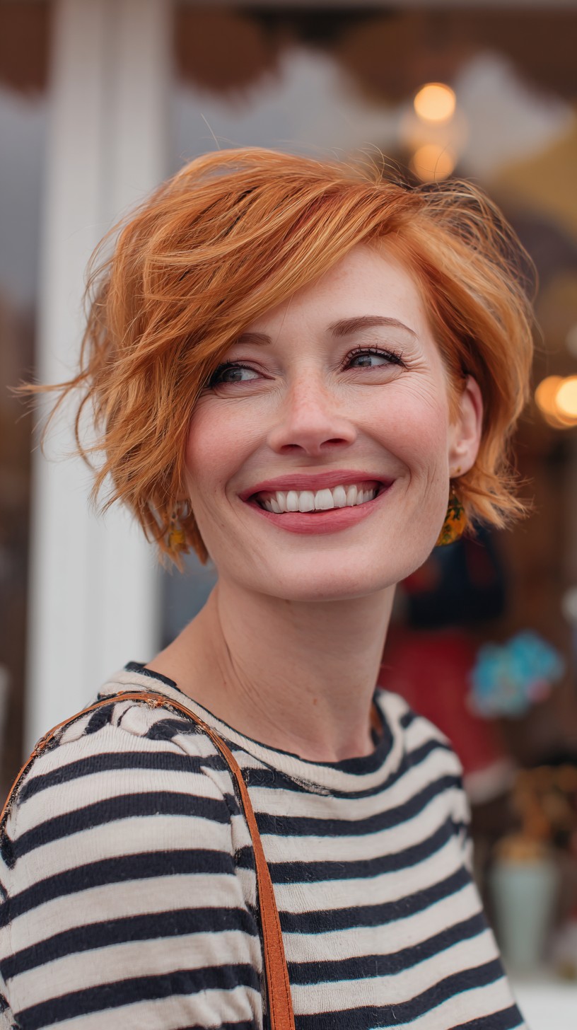 Fiery Copper Textured Shag with Swooping Fringe