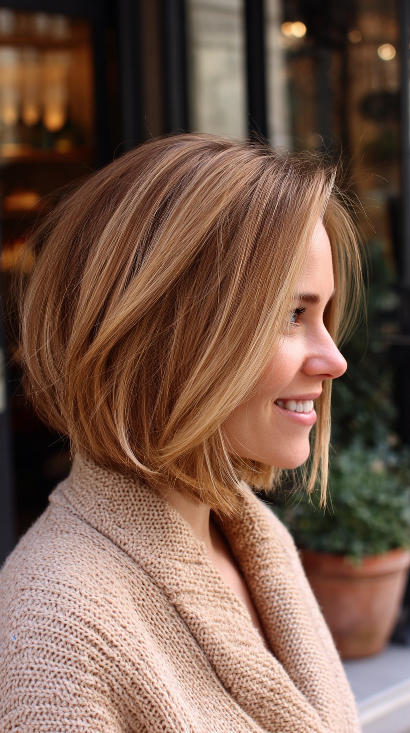 Golden-Caramel Textured Lob with Subtle Waves