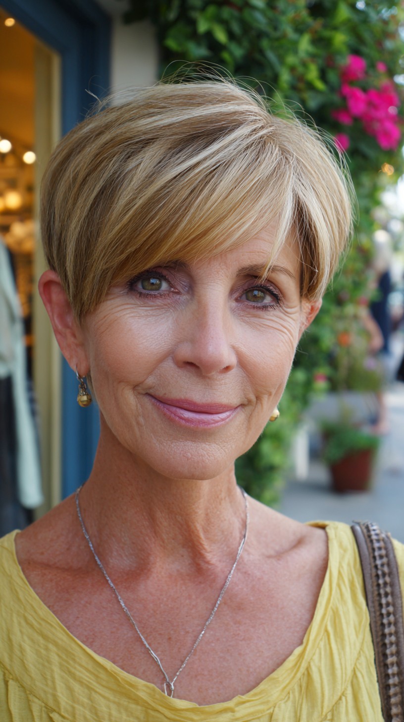 Golden-Toned Feathered Pixie for Mature Grace