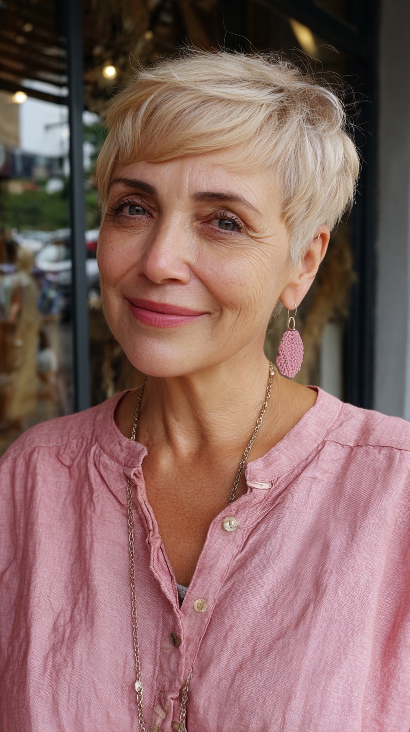Light Blonde Layered Pixie with Soft Tapering