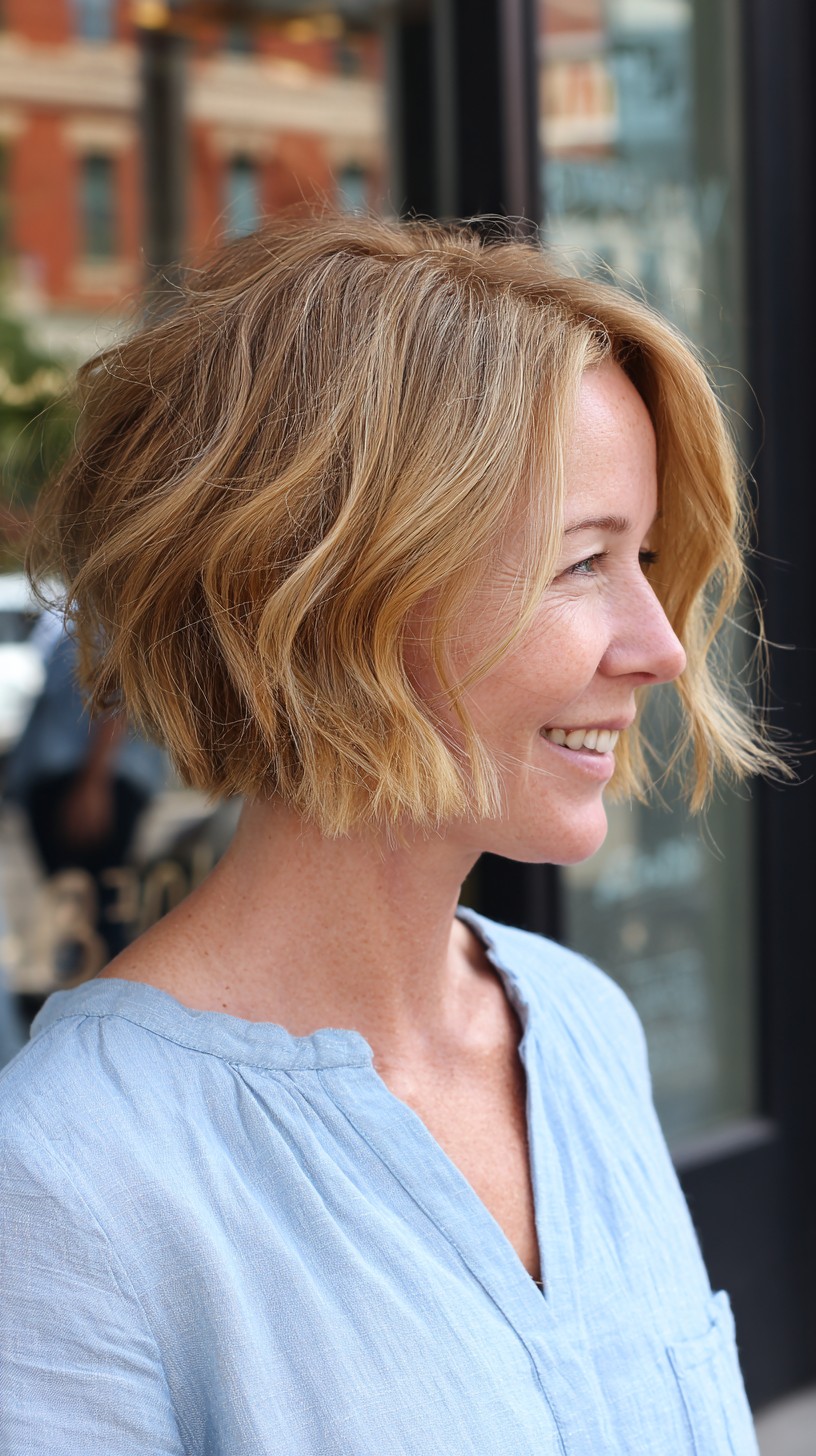 Light Blonde Stacked Cut with Darker Roots
