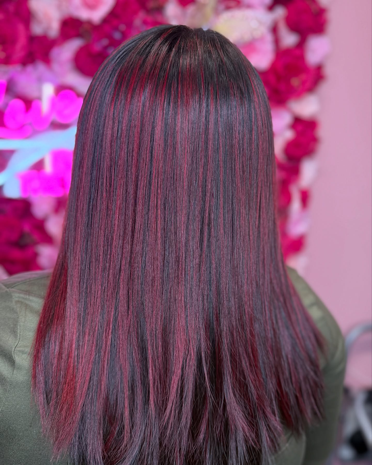Long Straight Locks with Striking Red Highlights
