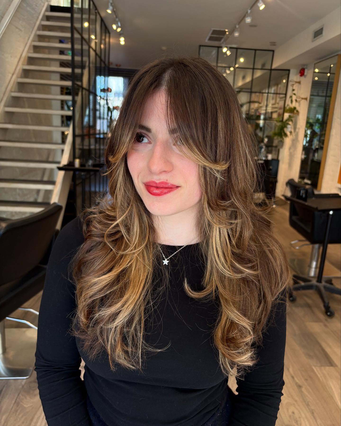 Lush Golden Waves with Cascading Curtain Bangs