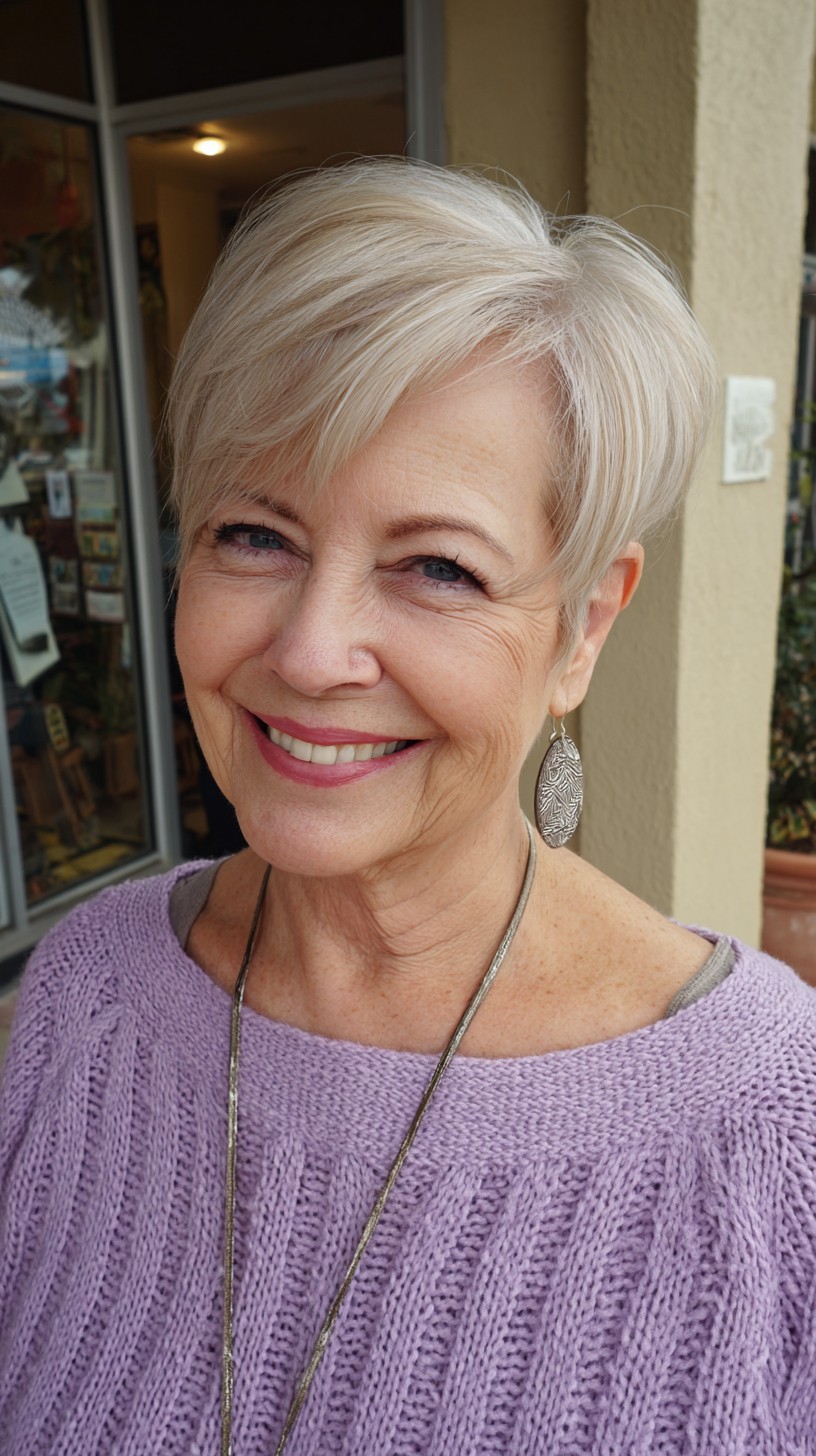 Modern Silver Layered Pixie with Volume