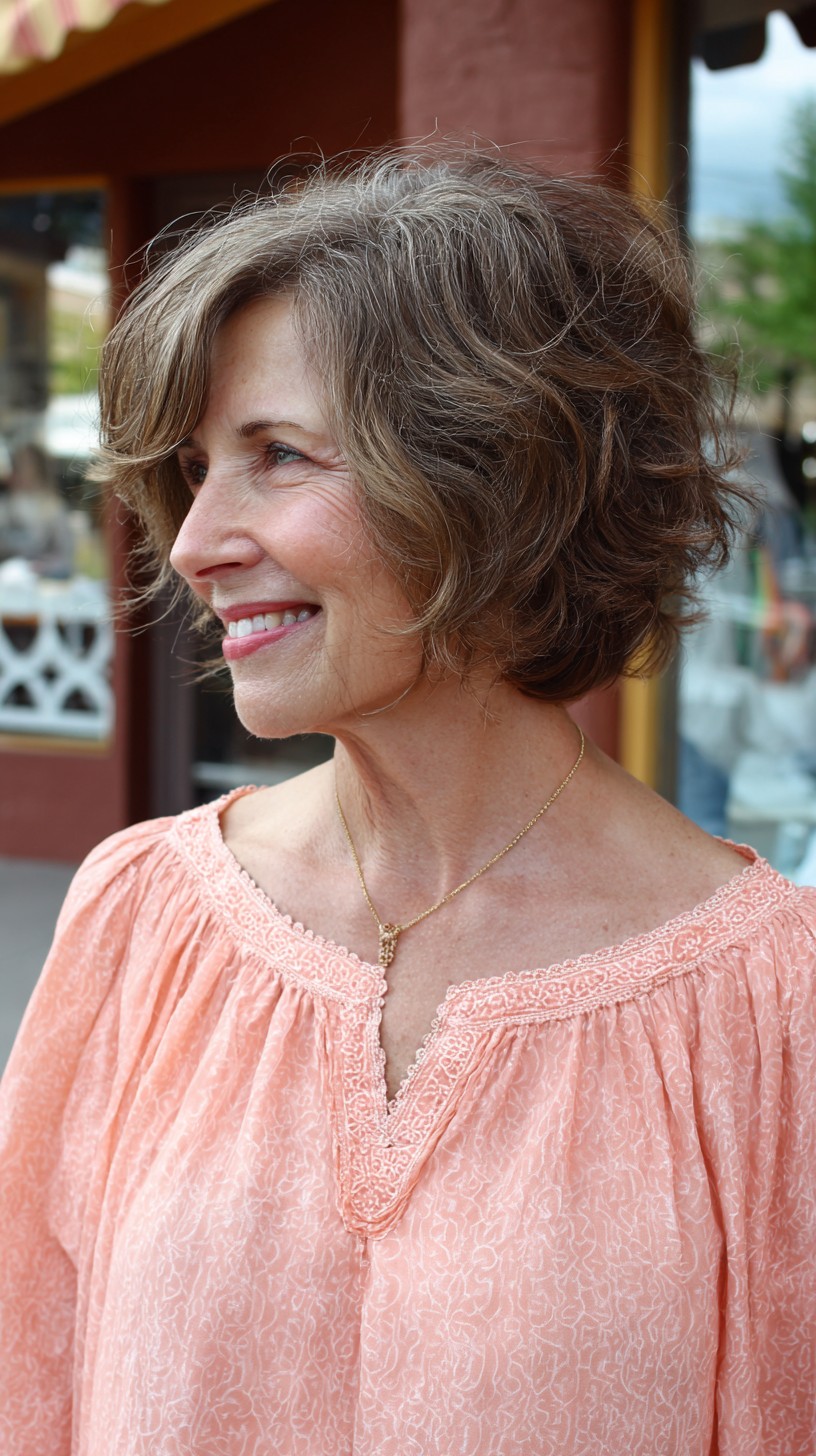 Natural Gray Layered Bob with Voluminous Curls