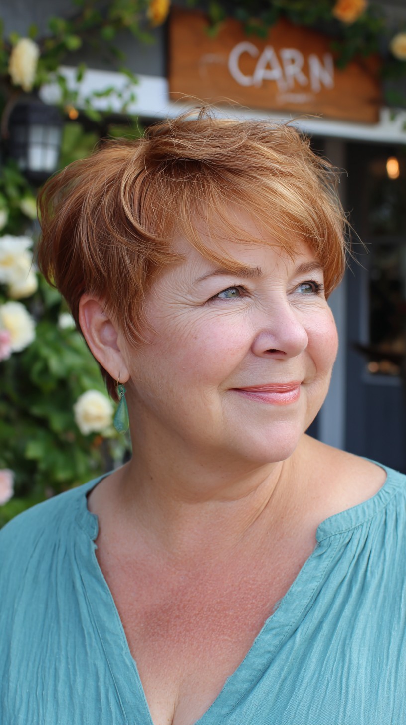 Playful Auburn Textured Pixie with Soft Arch
