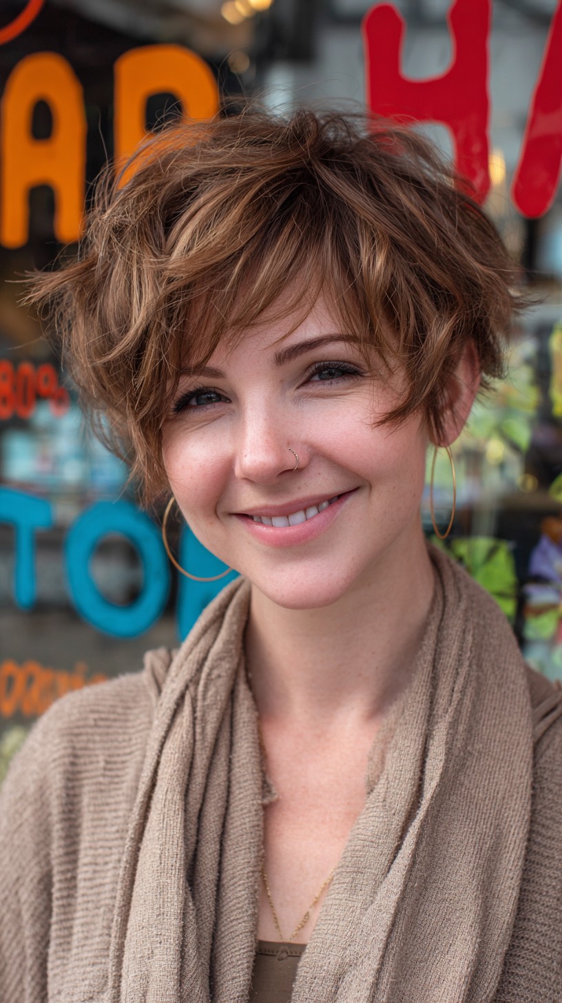 Playful Auburn Tousled Pixie with Subtle Highlights