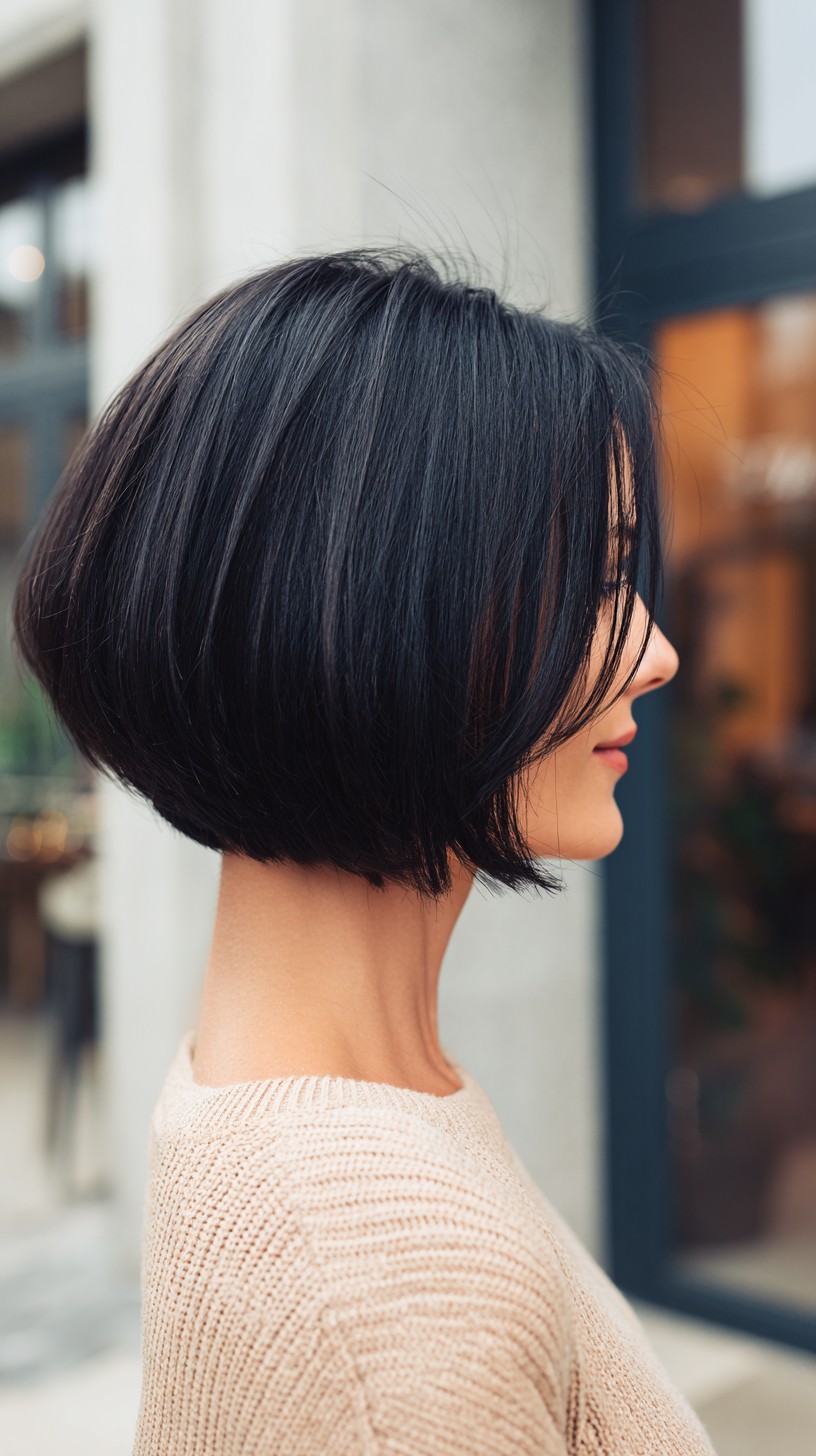Polished Black Angled Bob with Natural Volume