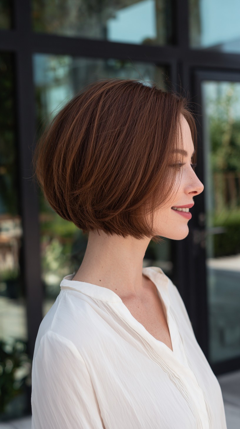 Refined Cinnamon Angled Bob with Soft Blending