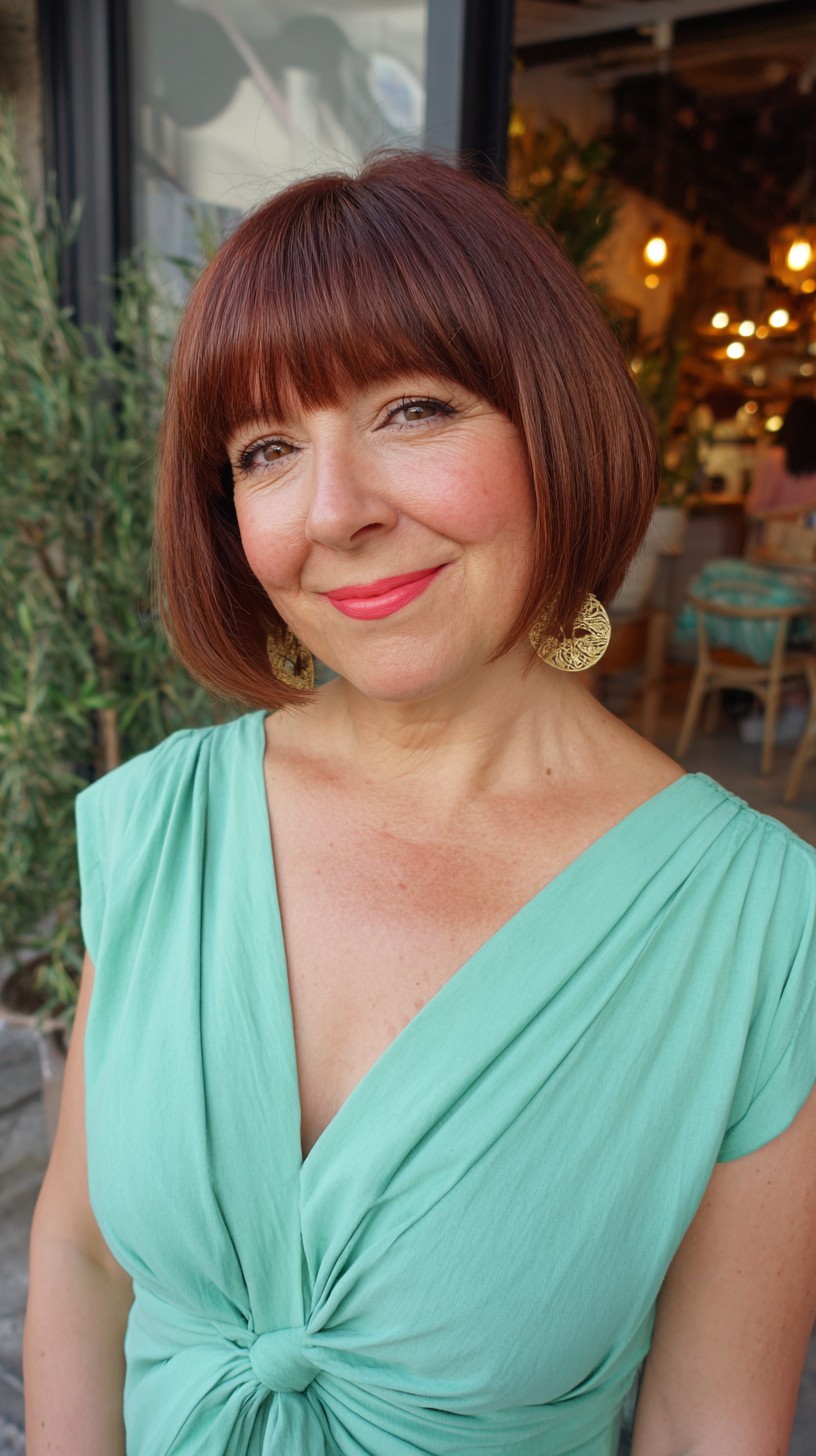 Rich Auburn Bob with Sleek Bangs