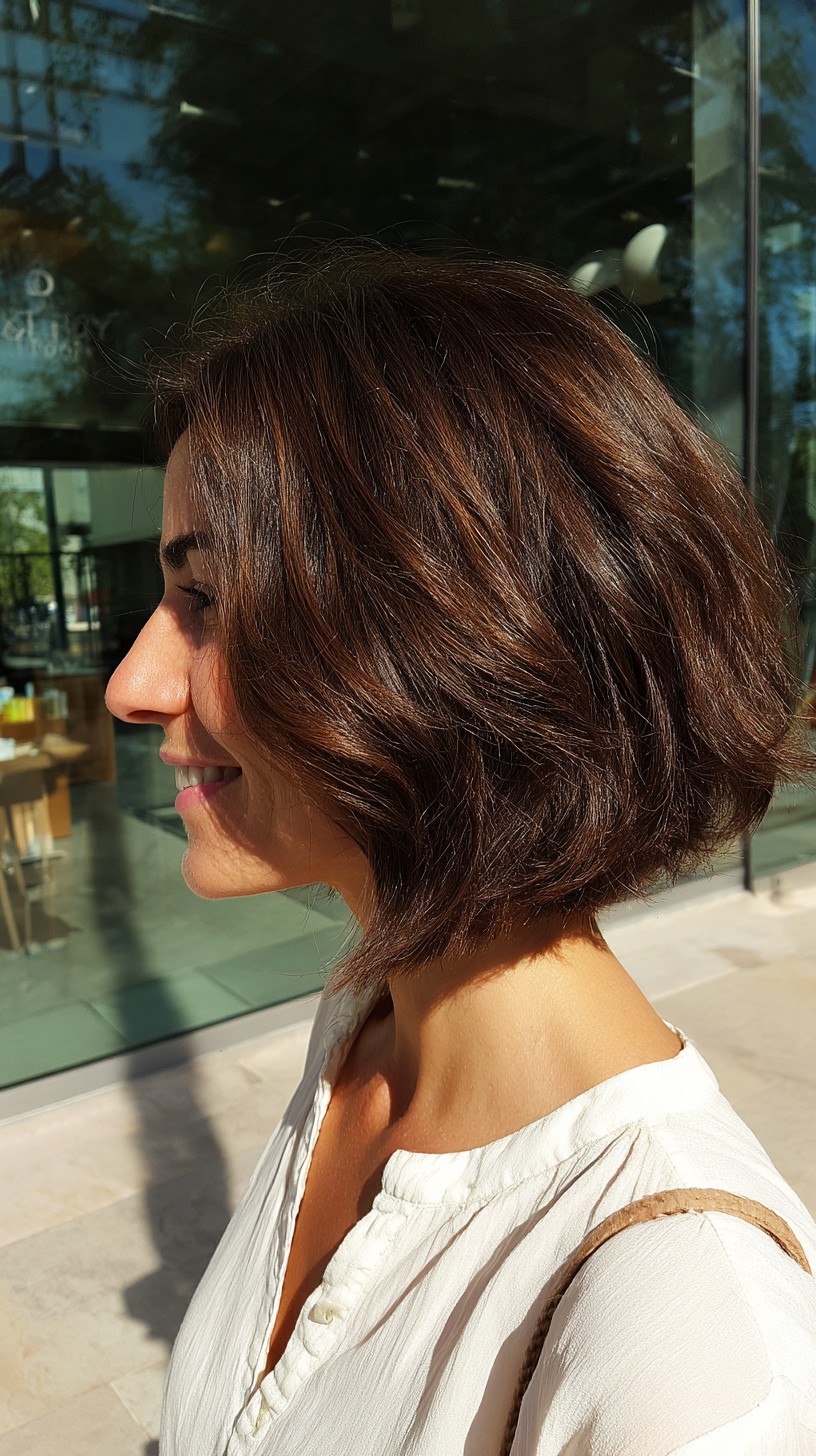 Rich Chestnut Angled Bob with Subtle Highlights