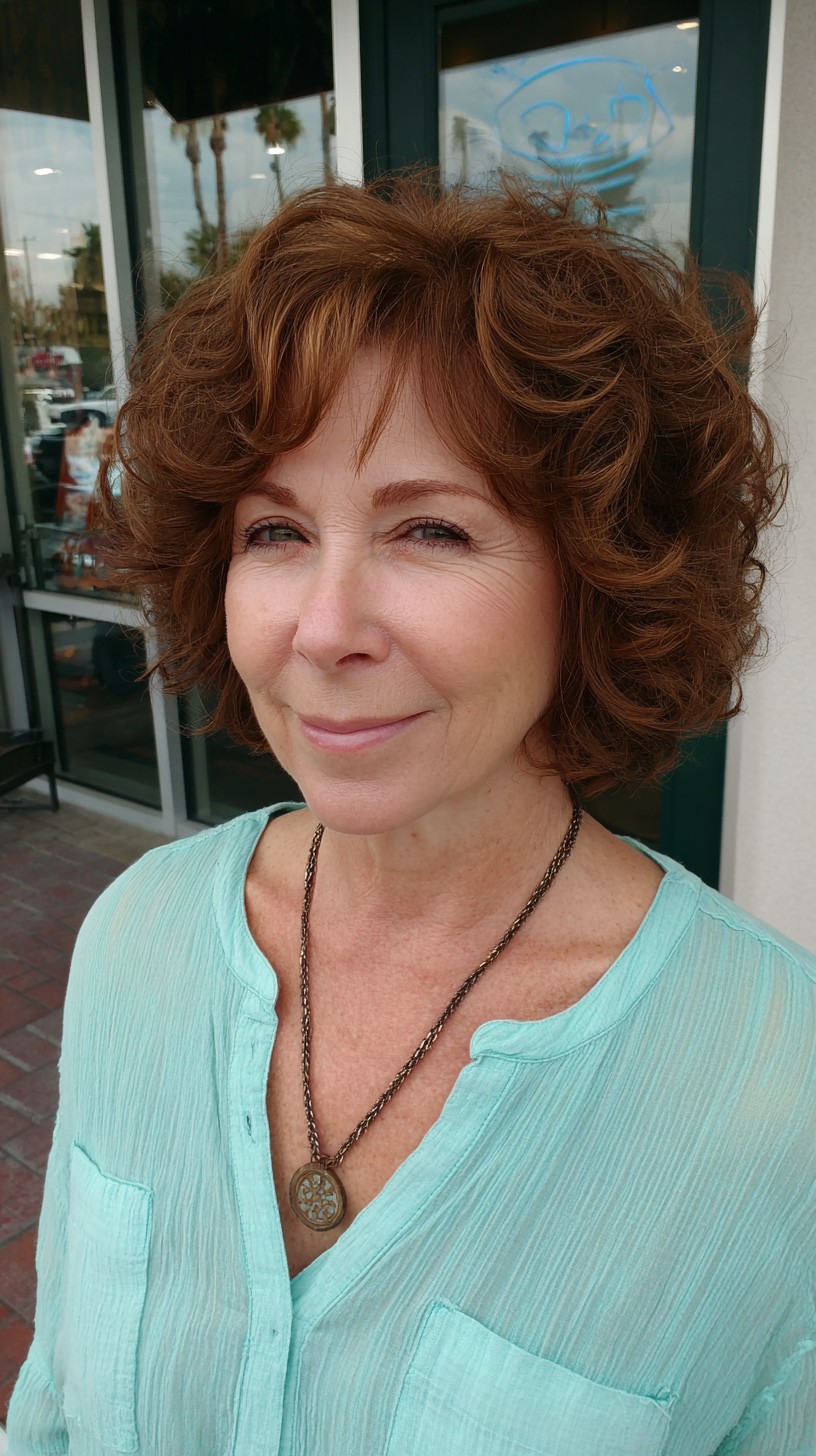 Rich Cinnamon Swirl Curly Bob for a Graceful Appeal