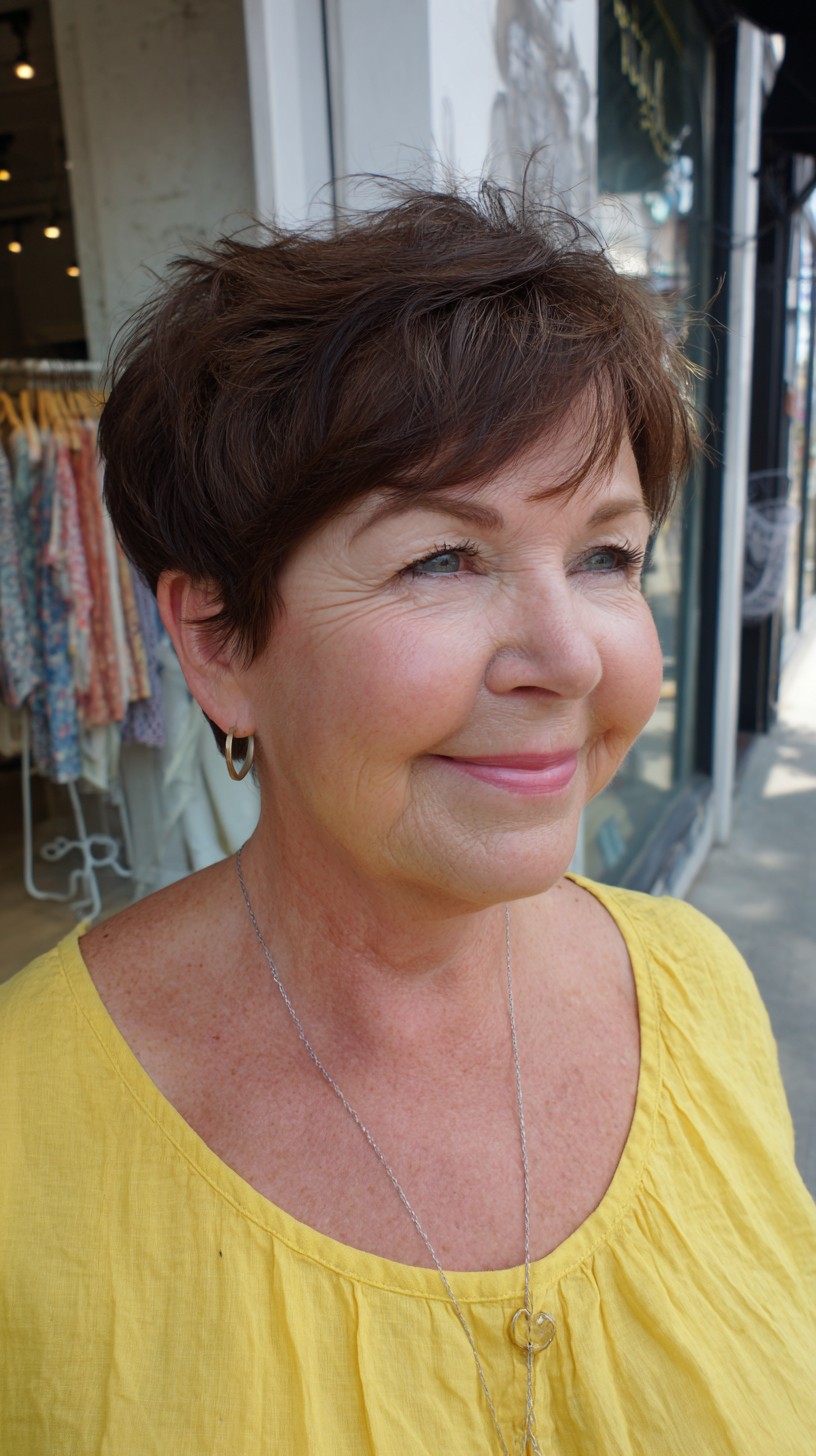 Rich Espresso Voluminous Pixie for Fine Hair