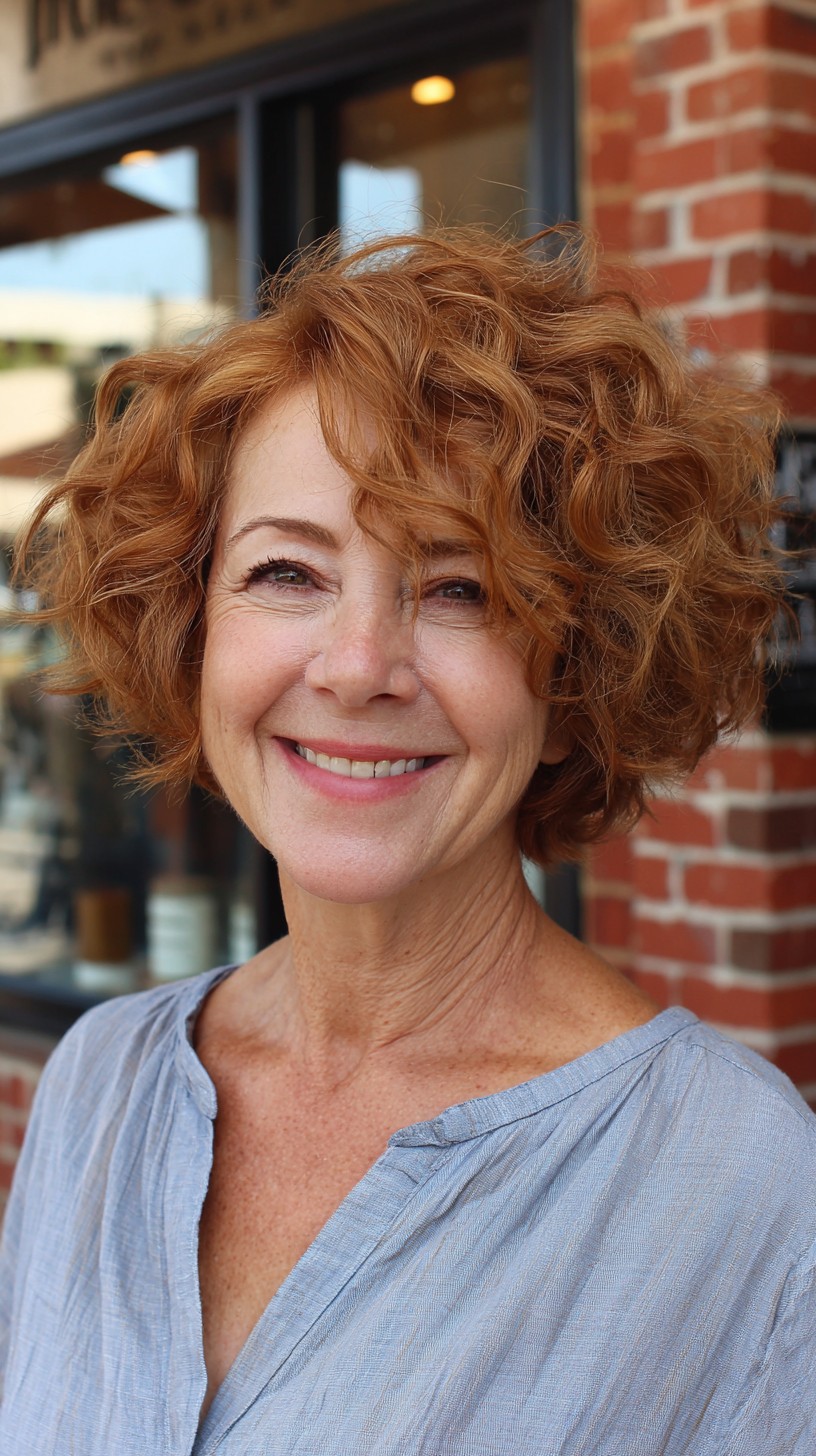 Rustic-Toned Curly Bob with Soft Textural Layers