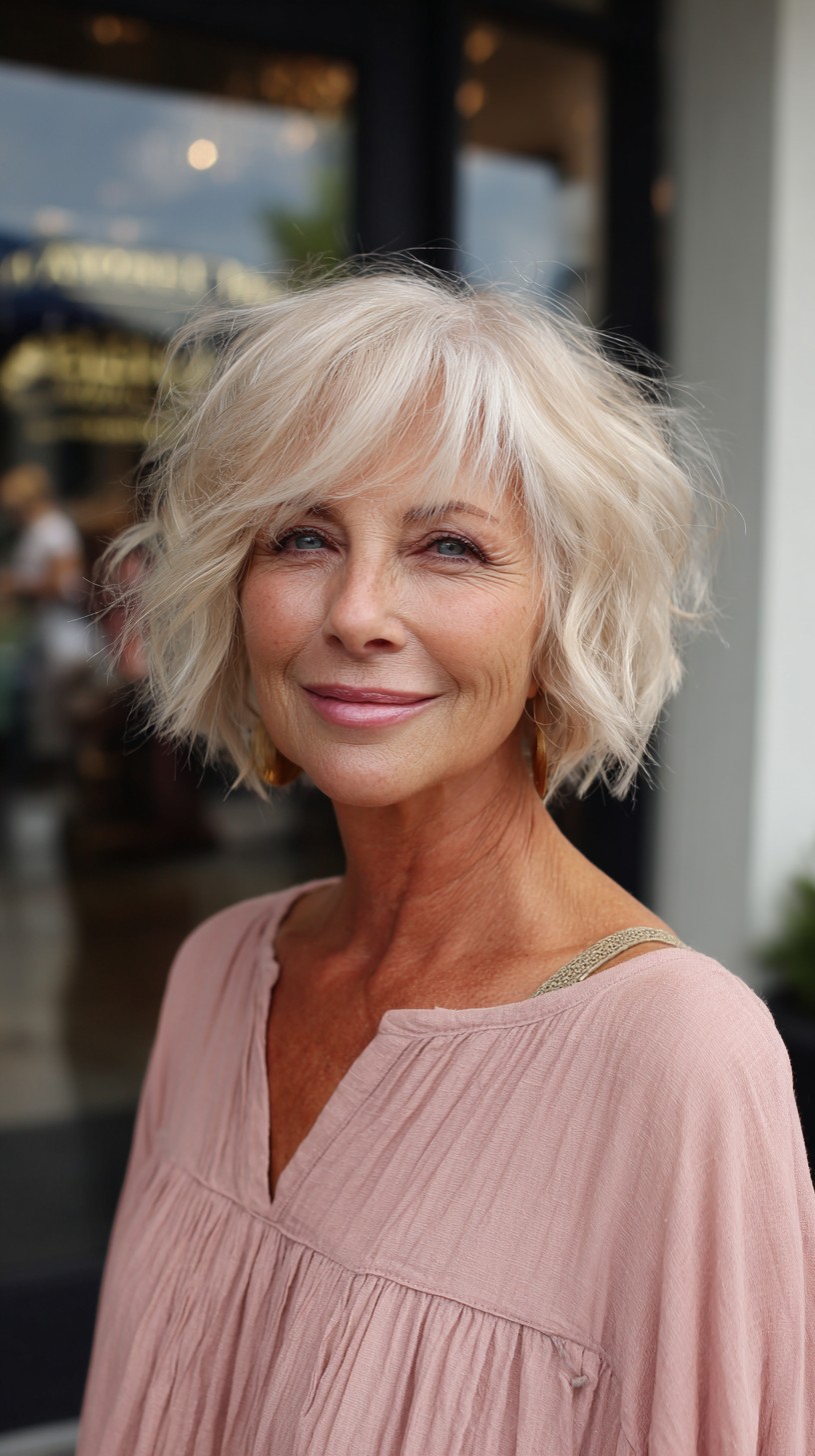 Silver Blonde Wind-Swept Bob with Lush Waves