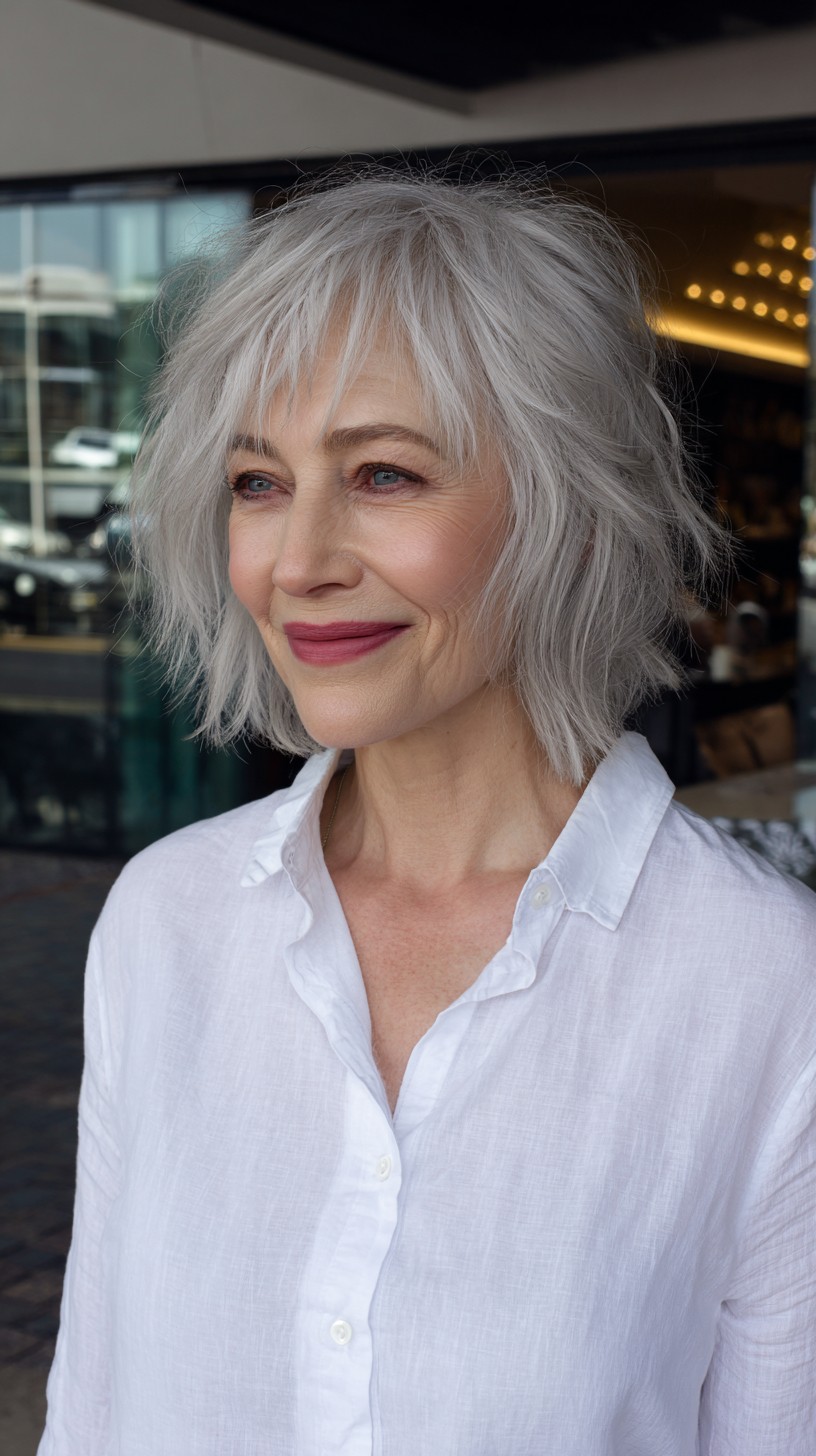 Silver Mist Layered Bob with Delicate Waves