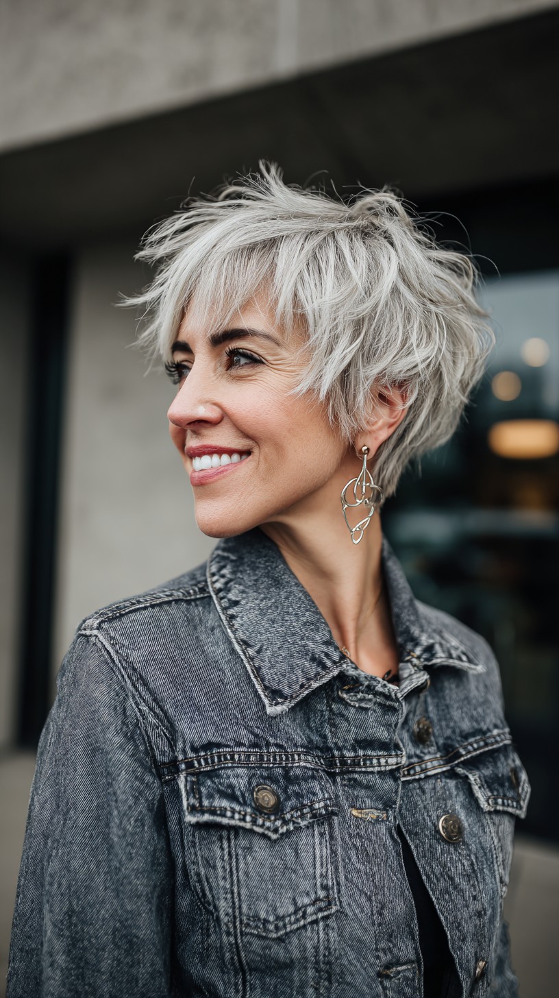 Silver Textured Pixie with Playful Edge