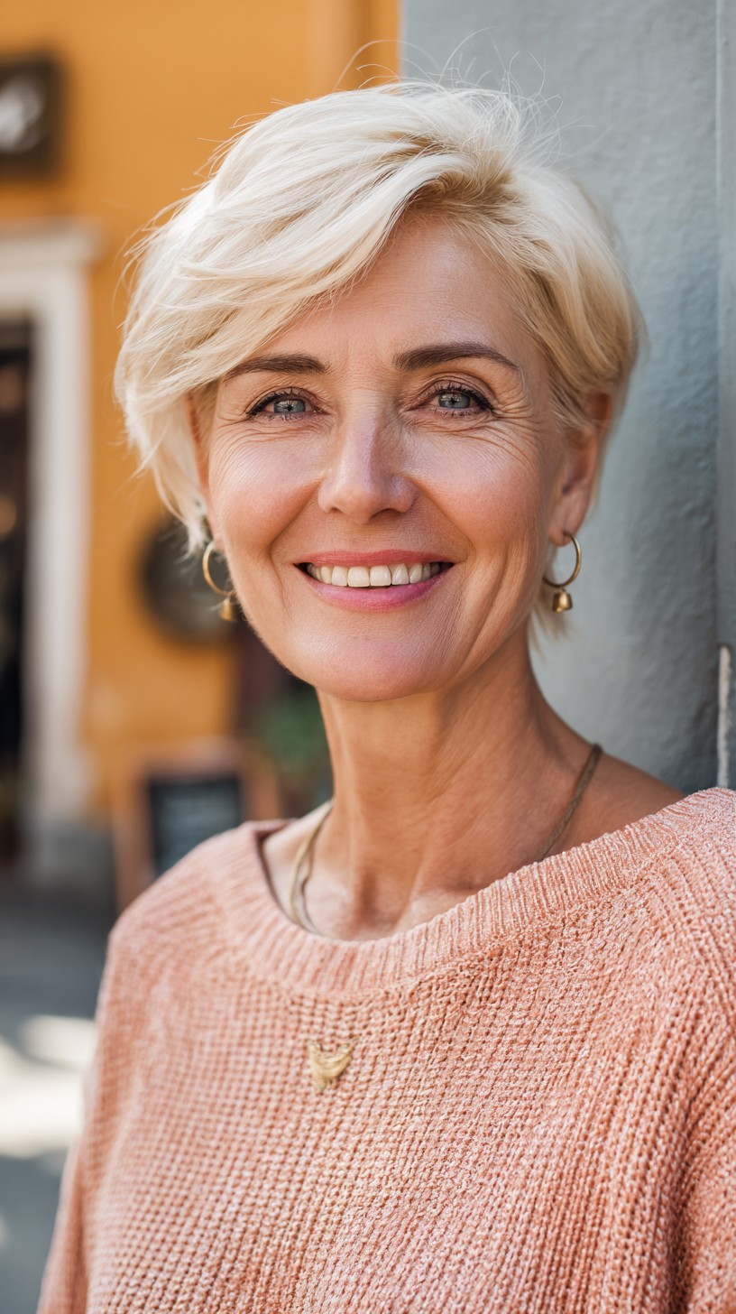 Sleek Platinum Blonde Bob for Mature Women