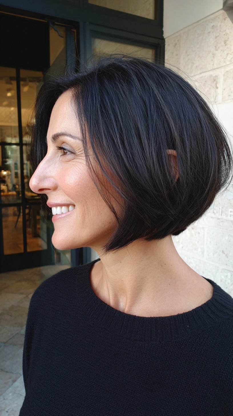 Sleek Raven-Black Angled Bob with Textured Ends